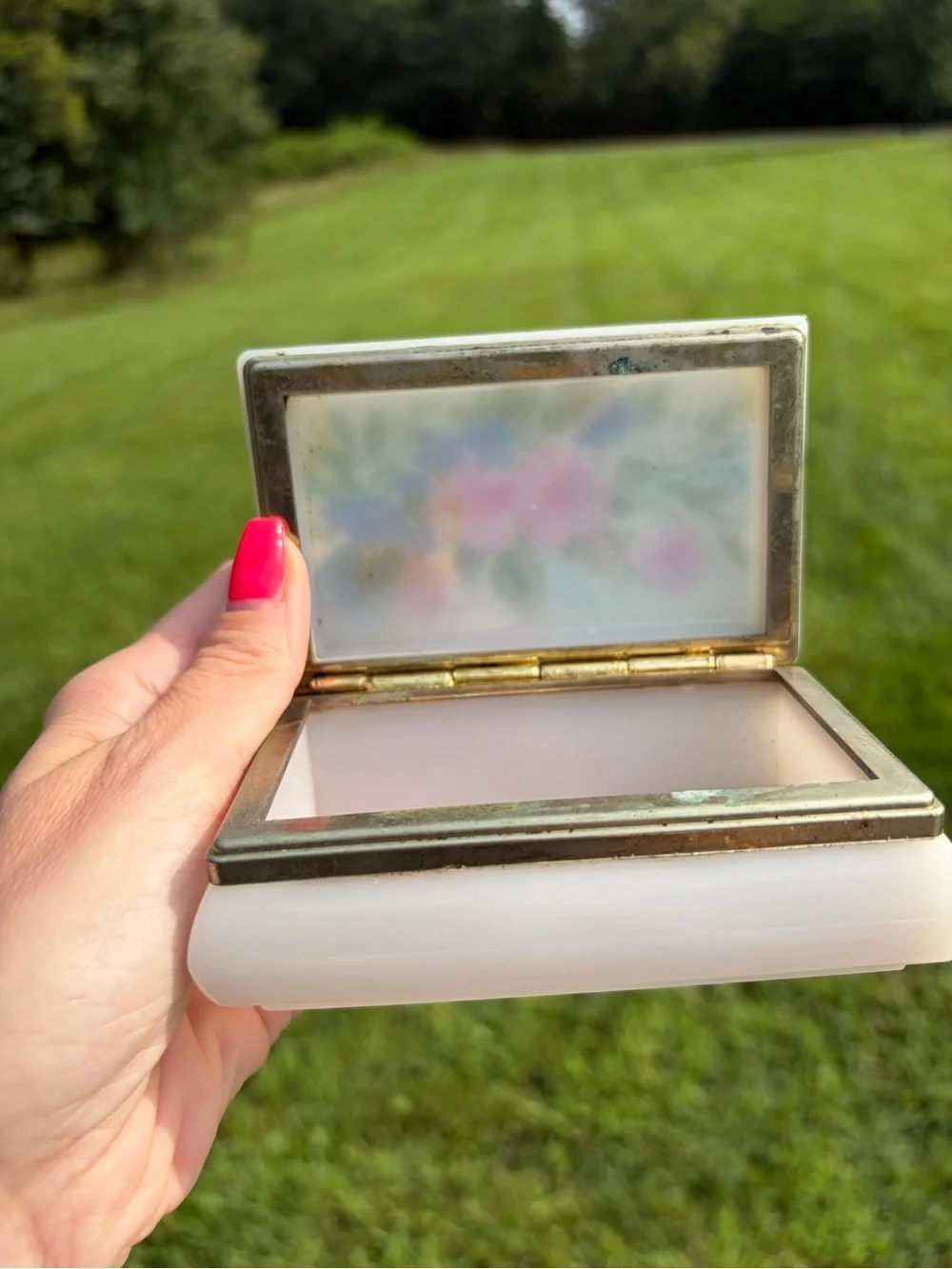 Vintage Jewlery Box Trinket Box Floral Plastic Lucite Made In Hong Kong